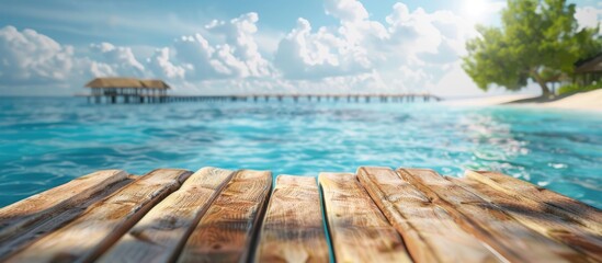 Sticker - Resort pier for leisure by the seaside Background with selective focus and copy space for text