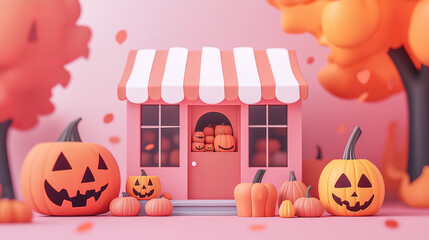 cute 3d halloween store in the forest at night