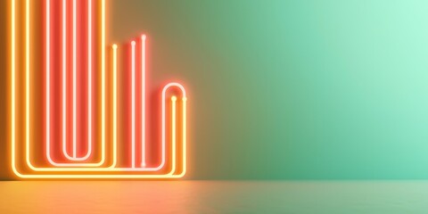 Wall Mural - abstract neon lines on green and orange gradient wall - futuristic technology, digital art, modern design, abstract background, minimalist concept