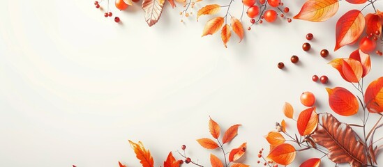 Canvas Print - Autumn arrangement Autumn leaves and berries from various trees and bushes white space available for text Top view flat lay space for text copy space