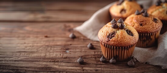 Wall Mural - Delicious homemade muffins are prepared and ready for enjoyment. Copy space image. Place for adding text and design