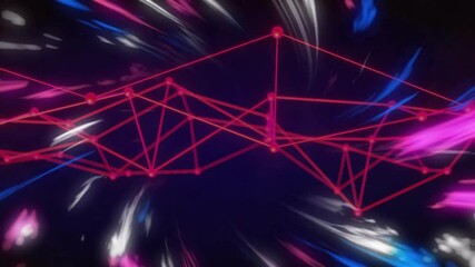 Poster - Red geometric network animation over dynamic colorful background