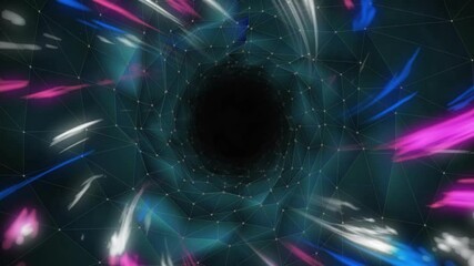 Poster - Geometric shapes and colorful light streaks forming tunnel animation