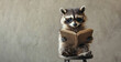 © Mirador - A studious raccoon wearing glasses and reading a book while seated on a stool. This image is perfect for themes of learning, education, and curiosity.