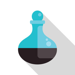 Poster - blue glass flask containing dark chemical liquid experiment icon in flat style with long shadow on a