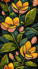 Orange and green lemon pattern illustration poster background