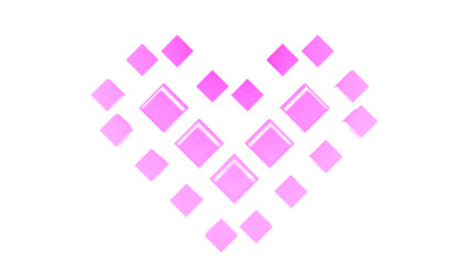 Fototapete - Animation with moving squares in shape of heart. Motion. 3D pixel-style squares move in shape of heart. Animated pixel valentine in 3d