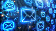 © PETR BABKIN - Digital email, phone, and message icons in a modern LED interface for your design.