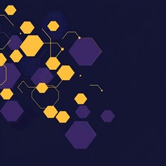 Wall Mural - Abstract background with blue and purple hexagons in a flat design style, vector illustration with yellow lines on a dark navy blue background, simple geometric shapes for a technology or business