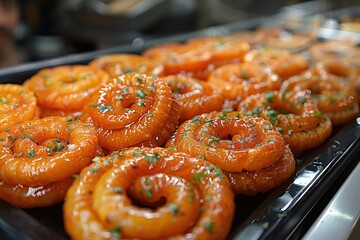 Pakistan: Jalebi Deep-fried spirals soaked in sugar syrup, served hot. 