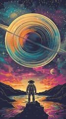 Wall Mural - Vast starry sky and astronaut abstract illustration poster background