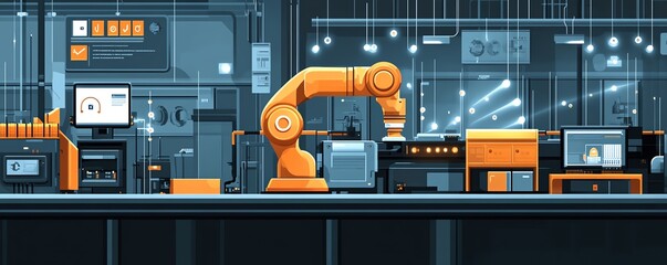 Poster - Automation in industrial business processes, showcasing workflow optimization with checkboxes and visual elements of enhanced efficiency and productivity