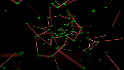 Poster - Chains with molecules in flow. Design. Emerging flow of compounds with molecules. Abstract stream appearing with biological chains