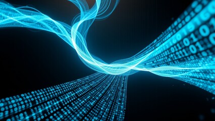 Abstract digital waves with binary code.