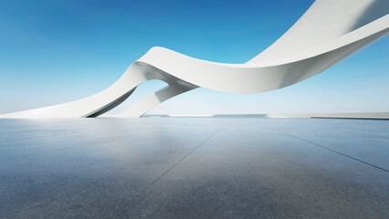 3d render of abstract curve structure futuristic architecture with empty concrete floor