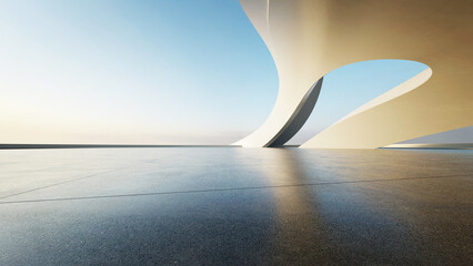 3d render of abstract curve structure futuristic architecture with empty concrete floor