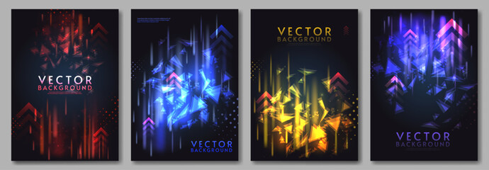 Poster - Vector illustration. Set of posters with aurora lights and dark background. Design for poster, wallpaper, banner, postcard, book, brochure.