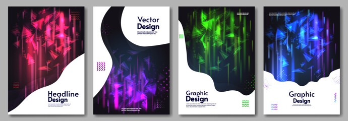 Poster - Vector illustration. Set of posters with aurora lights and dark background. Design for poster, wallpaper, banner, postcard, book, brochure.