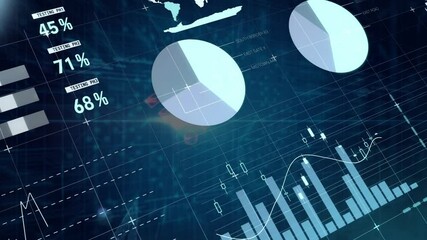 Poster - Financial charts and graphs animation over world map and data visualization