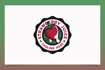 Wall Mural - strawberry juice logo with juicy strawberries in emblem for strawberry shop, cafe, food truck, etc.