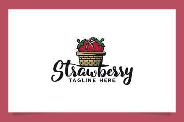 Wall Mural - strawberry logo with a basket of strawberries for strawberry shop, garden, etc.