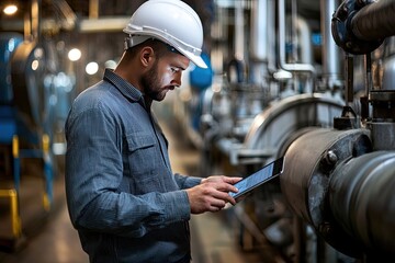 engineer or technician using digital tablet in a factory. industrial and technology concept