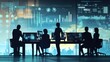 © @desy - Team of Silhouettes Analyzing Data in Modern Office with Futuristic Displays