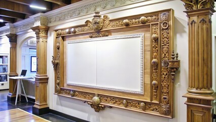 Poster - Ornate Wooden Frame Surrounding a Blank White Canvas