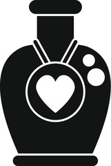 Poster - black silhouette icon of a love potion bottle with a heart pendant hanging on a string