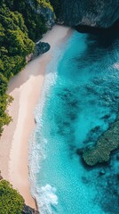 Poster - Turquoise water surrounding sandy beach on tropical island