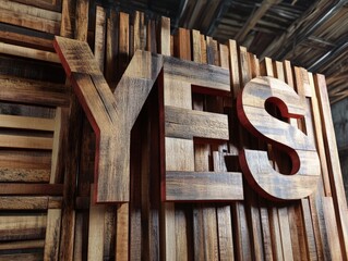 Wall Mural - Wooden YES Sign.