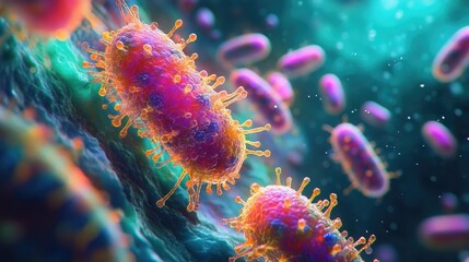 Aufkleber - Microscopic view of bacteria spreading through a body