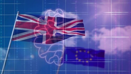 Poster - Union Jack and EU flags with binary coding and grid animation
