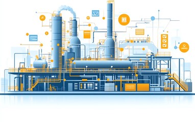 Poster - Illustration of industrial automation, focusing on business process workflow optimization, with checkboxes and graphical elements representing efficiency