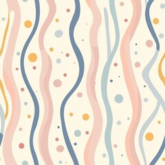 Wall Mural - seamless pattern of curved lines and dots in pastel shades