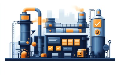 Poster - Illustration of industrial automation concept, featuring workflow optimization and checkboxes, emphasizing streamlined and efficient business operations