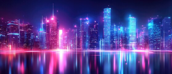 Poster - Line art illustration of city neon lights at night with a blurred effect Abstract design element