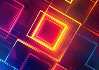 Abstract multicolor neon square illustration featuring a captivating line art design perfect for creative backgrounds