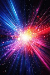 Poster - line art illustration of a light explosion with radiant particles and lines striking abstract backgr