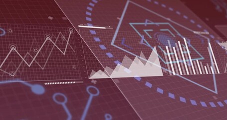 Poster - Graphs and charts data analysis animation over digital interface background