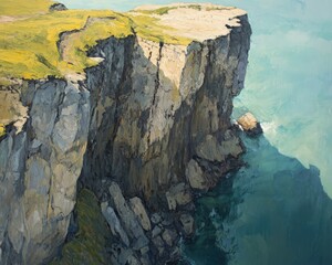 Wall Mural - Aerial oil painting showcasing stunning cliffs from above capturing the grandeur of natural landscapes in a captivating perspective