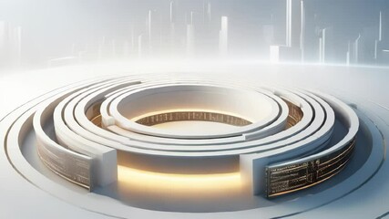 Poster - Futuristic Circle Podium with City Background