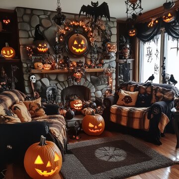 Halloween home living room setup 