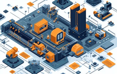 Poster - Visual of industrial automation and workflow optimization, with checkboxes representing streamlined business processes and operational improvements