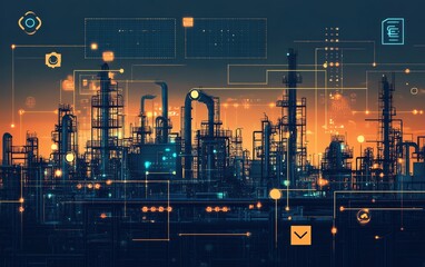Poster - Visual of industrial automation and workflow optimization, with checkboxes representing streamlined business processes and operational improvements