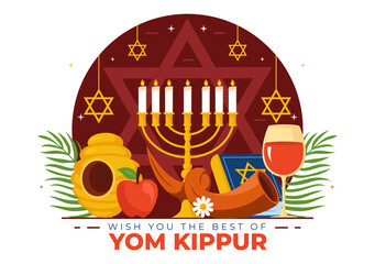 Wall Mural - Yom Kippur Celebration or Wish You a Blessed Day Vector Illustration for the Day of Atonement in Judaism and for the Jewish Holiday in a Background