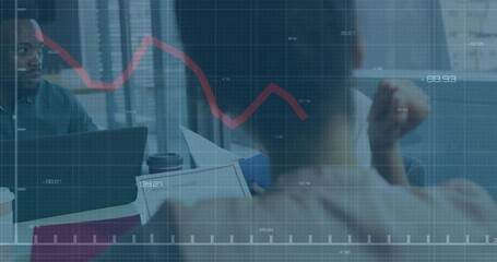 Poster - Financial graph animation over diverse business people working in office