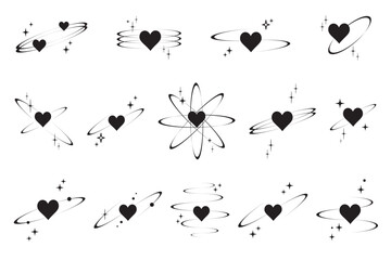 Wall Mural - y2k heart icons. vector star shapes. symbols of love. outline cosmic design elements on white backgr