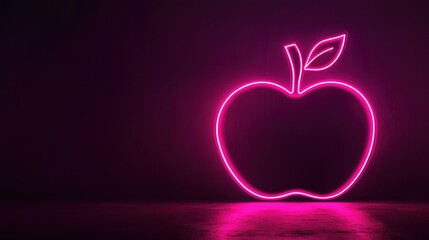 Neon pink apple outline on a dark black background