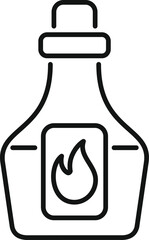 Poster - simple and modern line art icon of a bottle, representing hot sauce with a flame symbol indicating i